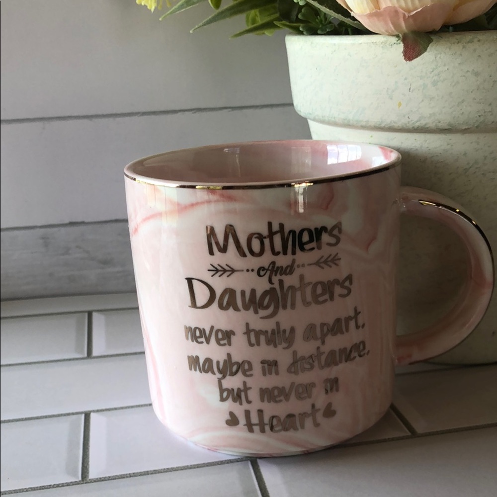 Mother and Daughter Pink Marble Ceramic Mug with Gold Accent